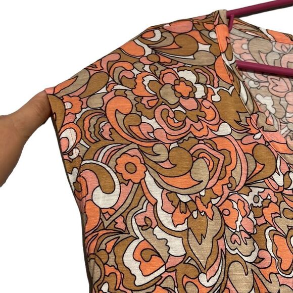 Michael Kors Top Woman's Size Medium Short Cap Sleeve Round Neck Viscose Retro - Picture 3 of 7